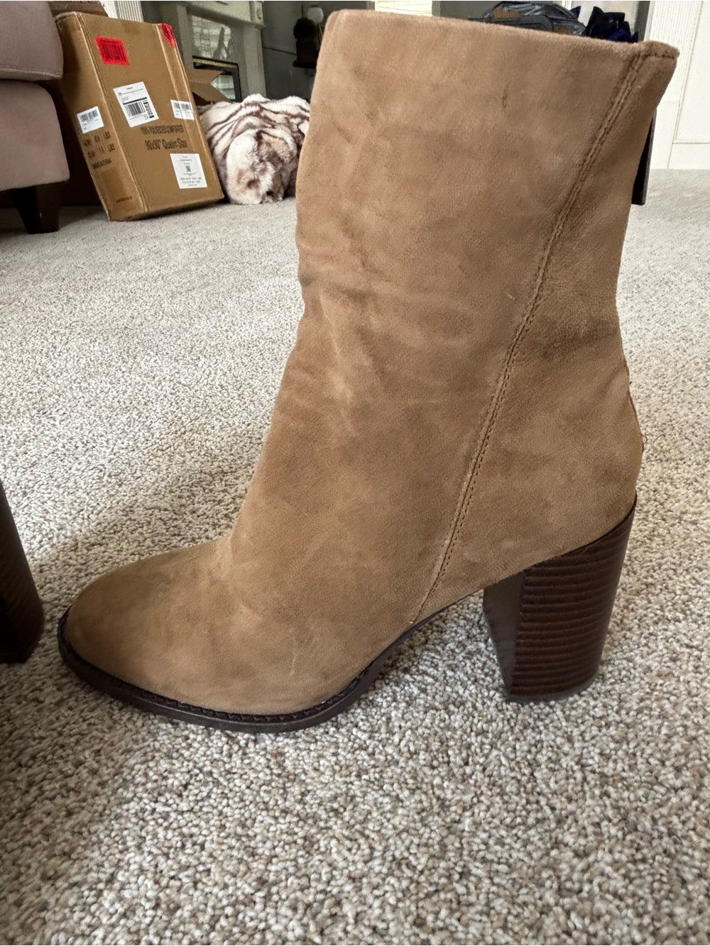 Tan Suede Block Heel Ankle Boots - Steve Madden size 8